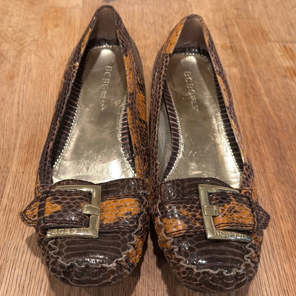BCBGirls Snakeskin Buckle Flats
